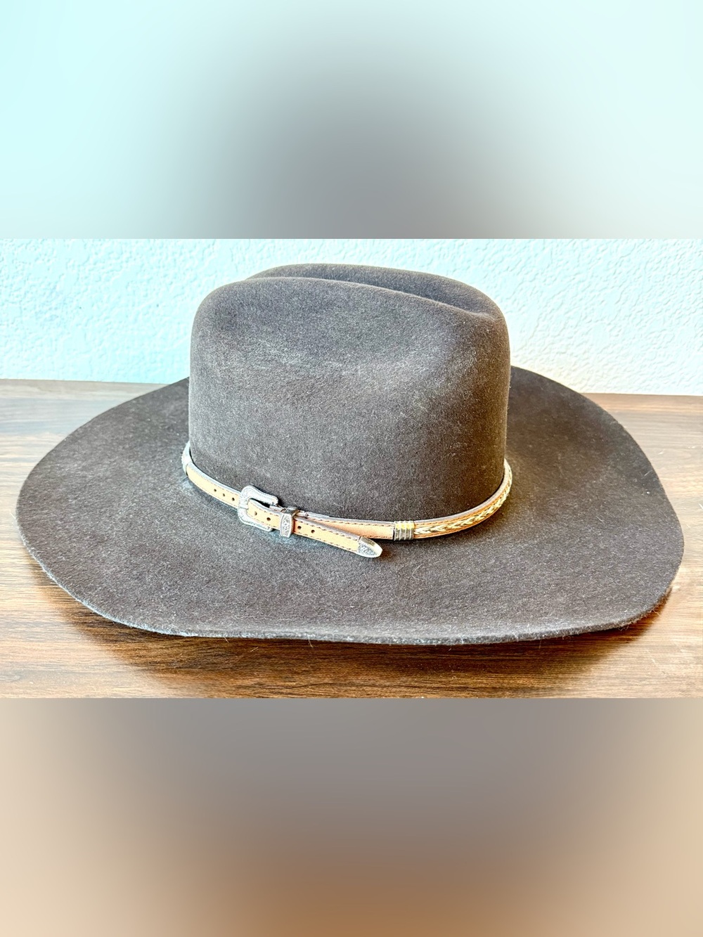 Cavender’s Men's Dark Brown Felt Western Hat with Braided Leather Band